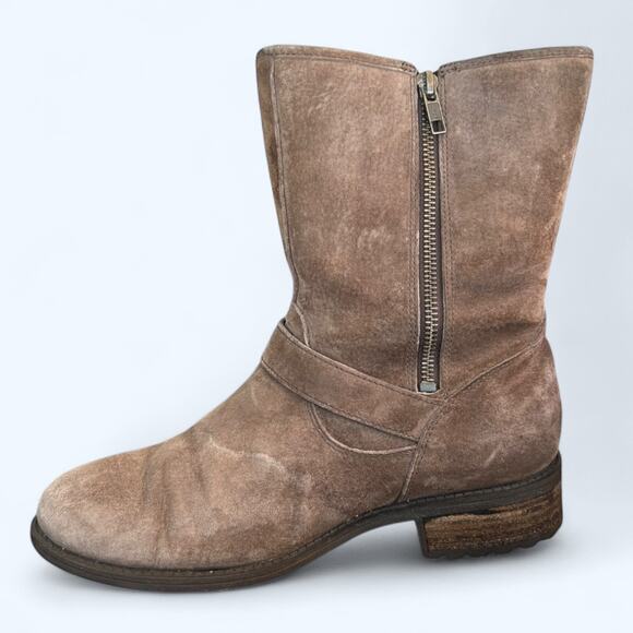 UGG Australia Chaney Brown Moto Engineer Boots Shearling Lined Suede Women's 8.5 - Picture 9 of 15
